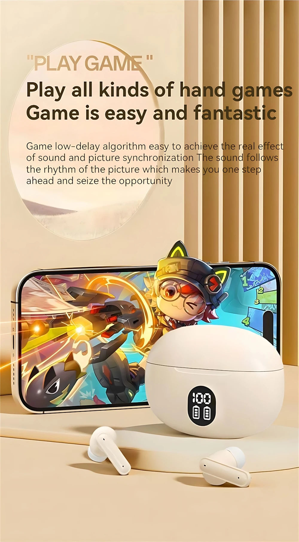 LED Digital Display Bluetooth Earphone Wireless Headset In-ear Mega Bass 9D Surround Sound Game Low-delay HD Call For iPhone