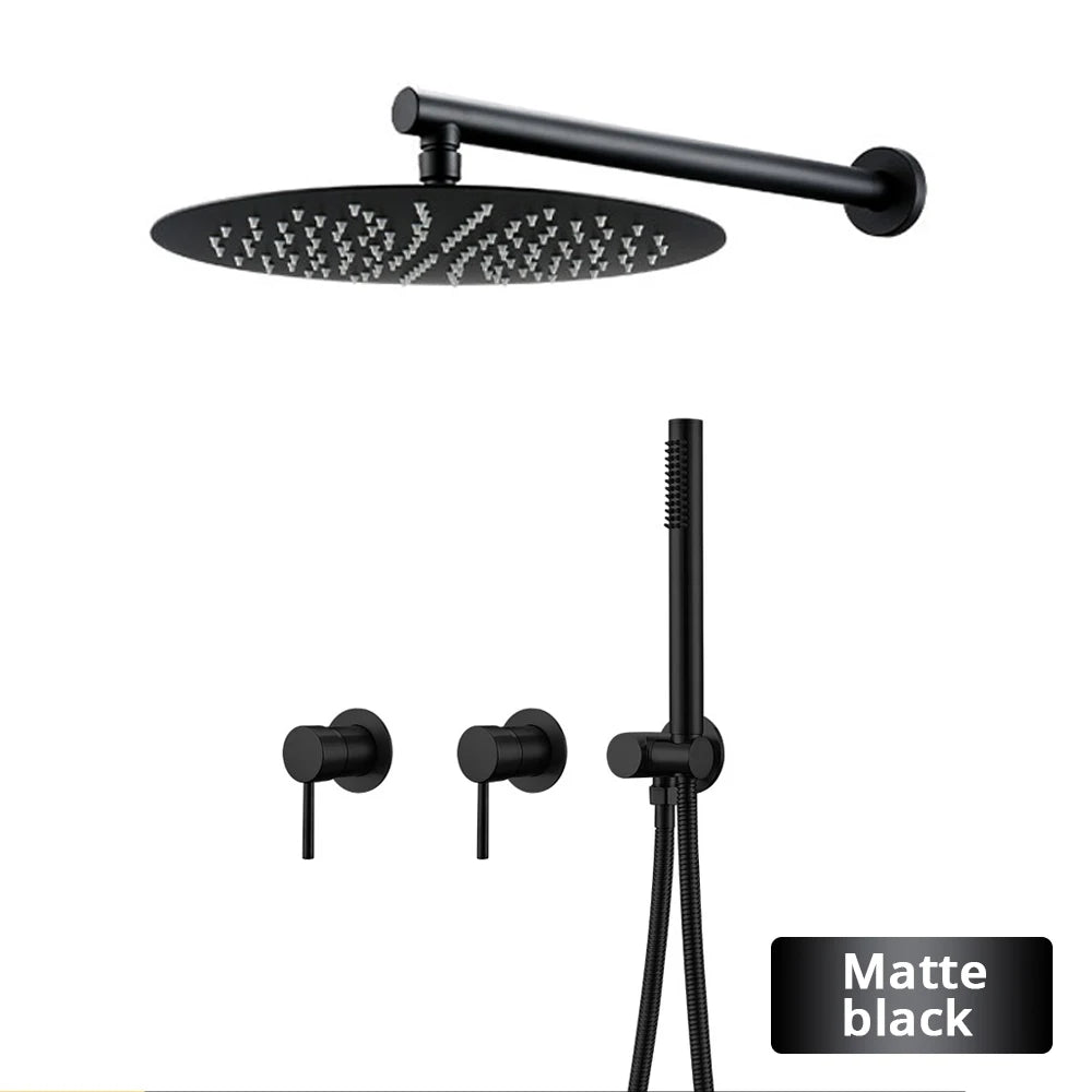 Wall Mounted Bathroom Shower Rainfall Shower Set Rose Gold Mixer Brass Faucet Hot Cold Water Mixer Tap With Head 8/10/12 Inch
