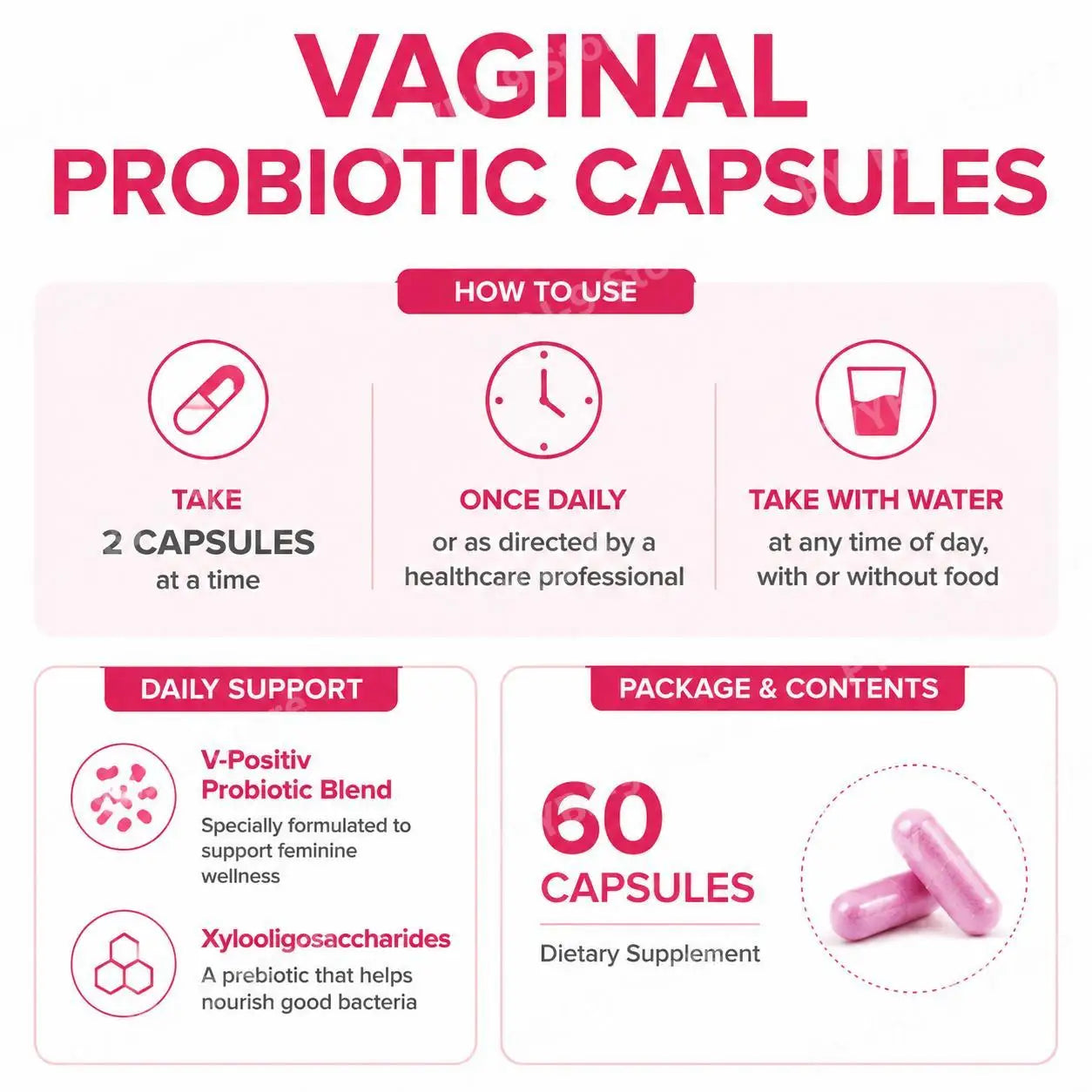 Women's Vaginal Probiotic Capsules, 5 Billion CFU, Healthy Odor Support, PH Yeast Balance & Flora Support, Vegan, 60 Count