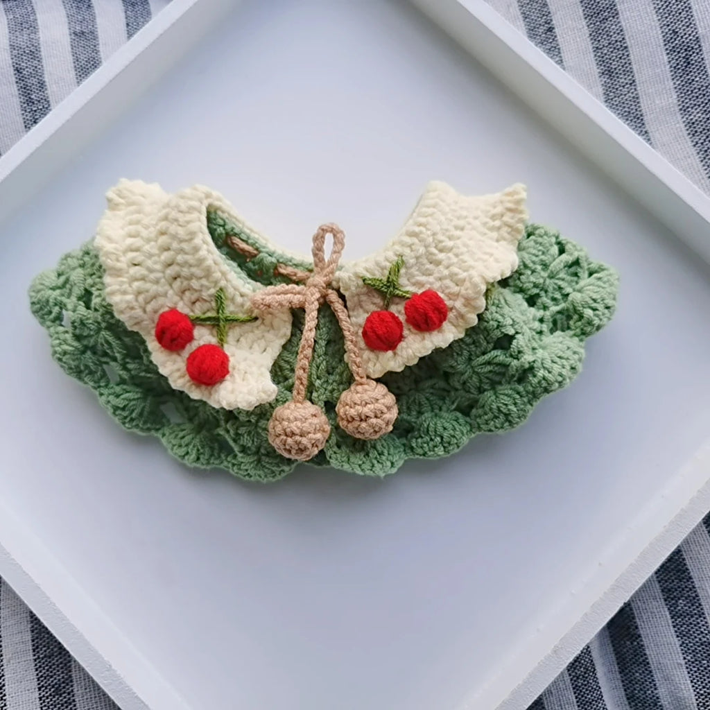 Small Pet Collar Knitted Double-Layer Cherry Cat Necklace Elastic Soft Dog Bibs Pet Scarf Cute Pet Accessories