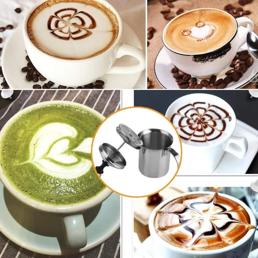 Double Mesh Stainless Steel Milk Frother Professional Modern Simplicity Manual Milk Frother Handheld Design