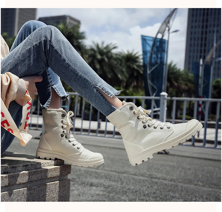 New Canvas Shoes Women Work Boots Palladium Style Fashion High-top Breathable Ankle Casual Shoes Female High Quality 35-41