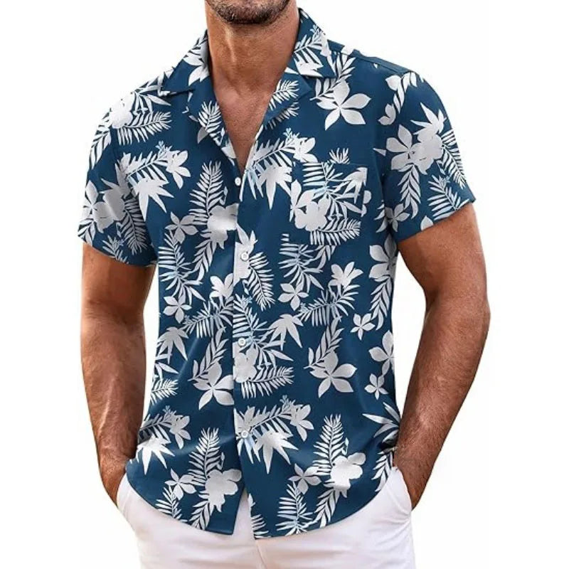 Men's Hawaiian Shirt Short Sleeved Floral Button Shirt Tropical Summer Beach Shirt Camping Collar Shirt