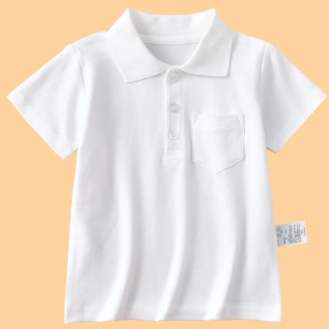 Girls White Cotton Polo Shirt Loose Breathable Children's T-shirt School Clothing POLO Size 100-170