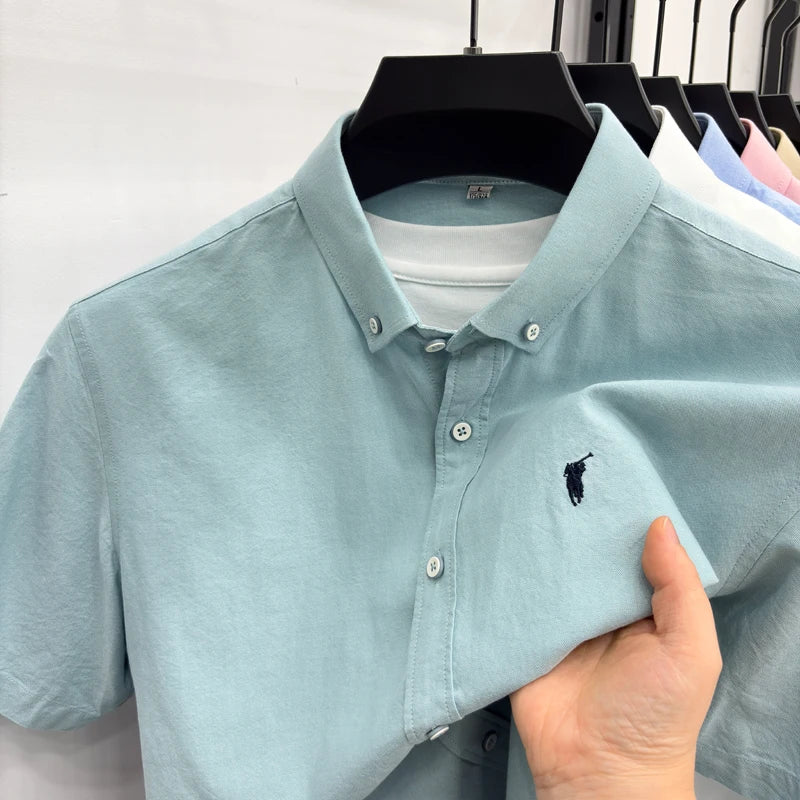 100% cotton short sleeve shirt summer classic solid color luxury brand Paul embroidery fashion business golf casual men's wear