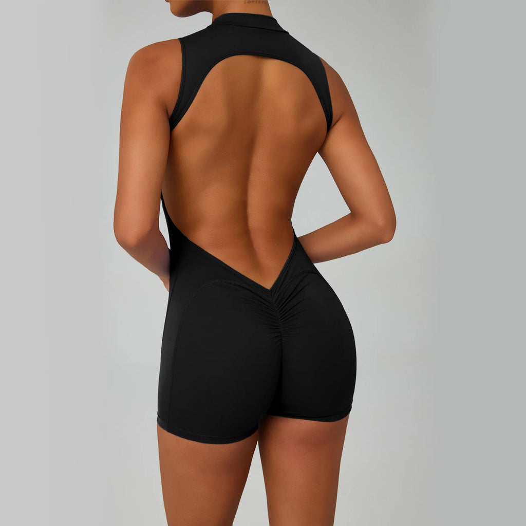 Greenora Sexy Backless Bodysuit Women Ruched Butt Lift Rompers Mock Neck Sleeveless Jumpsuit Streetwear Y2K Slim Fit Playsuit