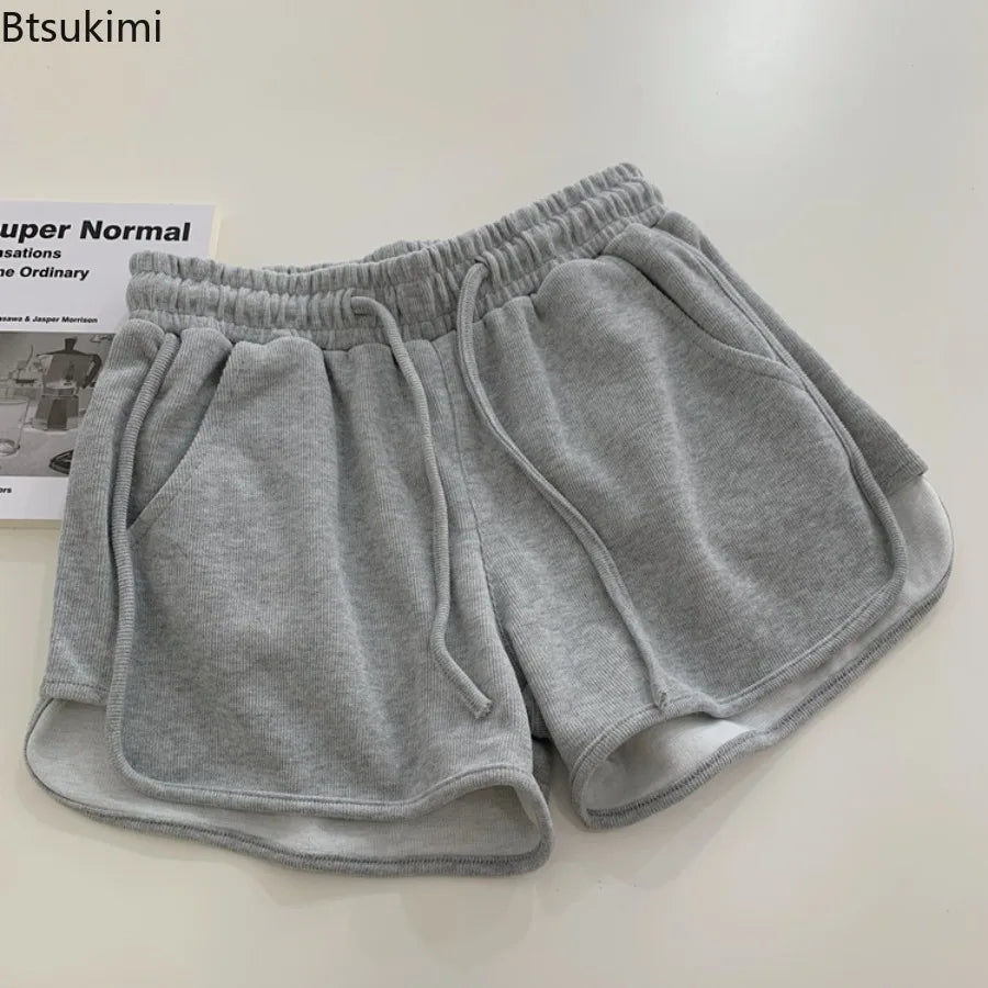 New2026 Women's Summer Casual Loose Drawstring Sports Shorts Elastic High Waist Fitness Running A-line Shorts Leisure Home Pants
