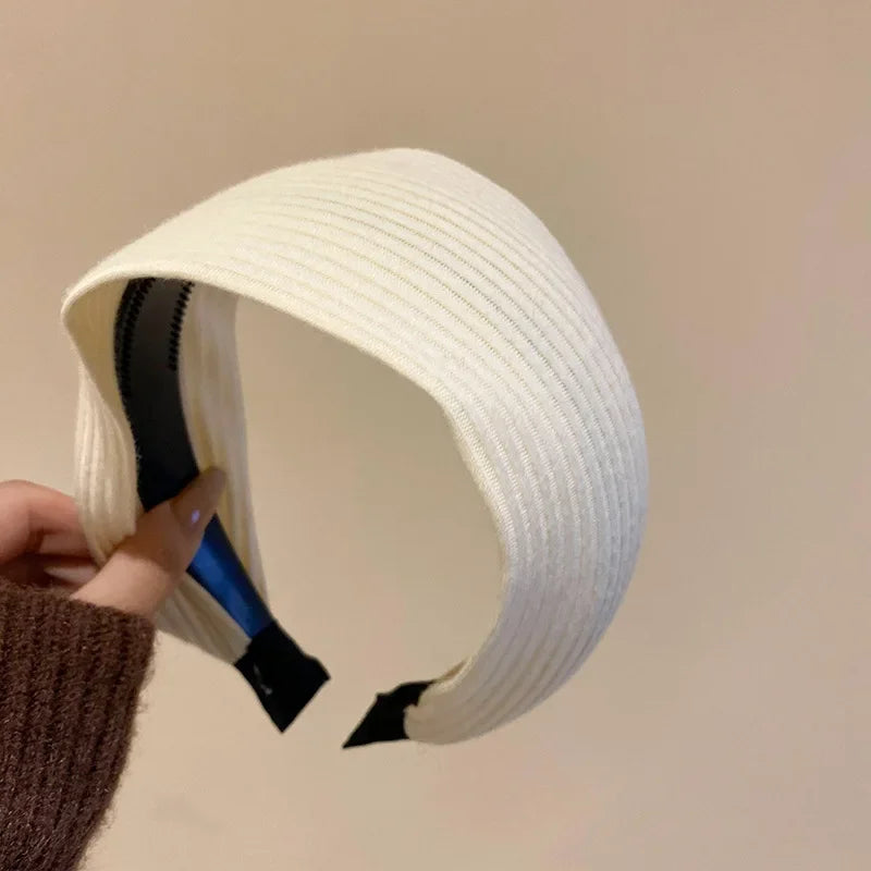 Solid Color Wide Edge Striped Yarn Headband High Head French Gentle Hair Accessory Popular Internet Celebrity Style