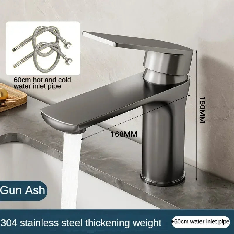 Stainless Steel Hot and Cold Water Faucet for Bathroom Sink, Washbasin, Countertop, Household Stainless Steel Basin Faucet