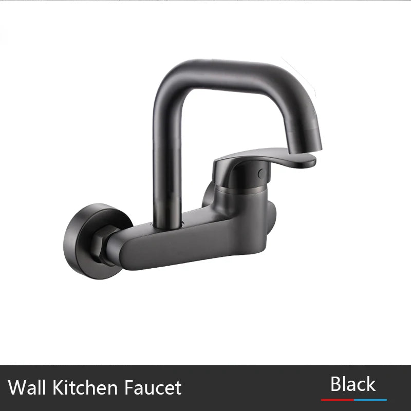 BAKALA Black Brass Chrome Taps For Kitchen Sink Kitchen Tap Chrome Dual Hole Wall Kitchen Mixer Kitchen Faucet Torneira Cozinha