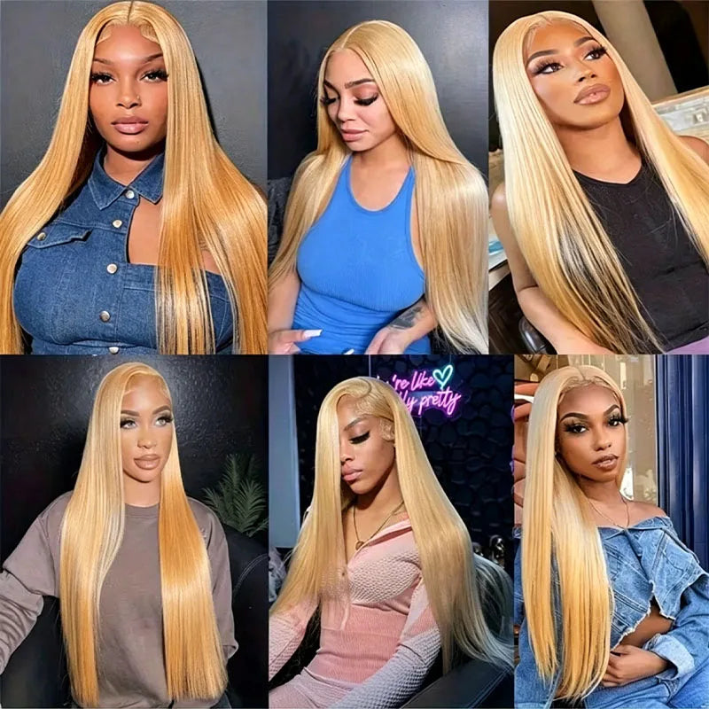 200 Density 27 Honey Blonde HD Lace Frontal Human Hair Wig 13x4 HD Transparent 30 Inch Straight Hair Lace Front Wig Pre-Plucked Pre-Trimmed Lace Frontal Wig