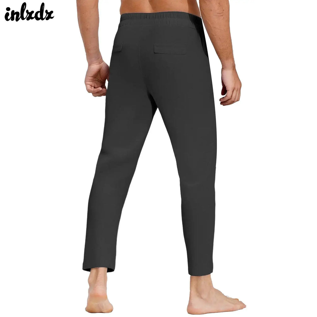 Mens Casual Loose Gym Jogging Fitness Sports Pants Drawstring Elastic Waistband Straight-Leg Trousers Yoga Training Sweatpants