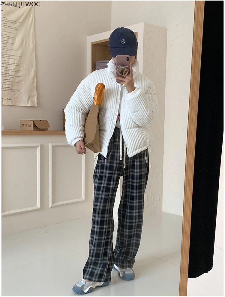 Corduroy Cotton 2025 Winter Turtleneck Warm Outerwear Coats Cake Korean Style Cute Girls Short Down Jacket Short Women Parkas