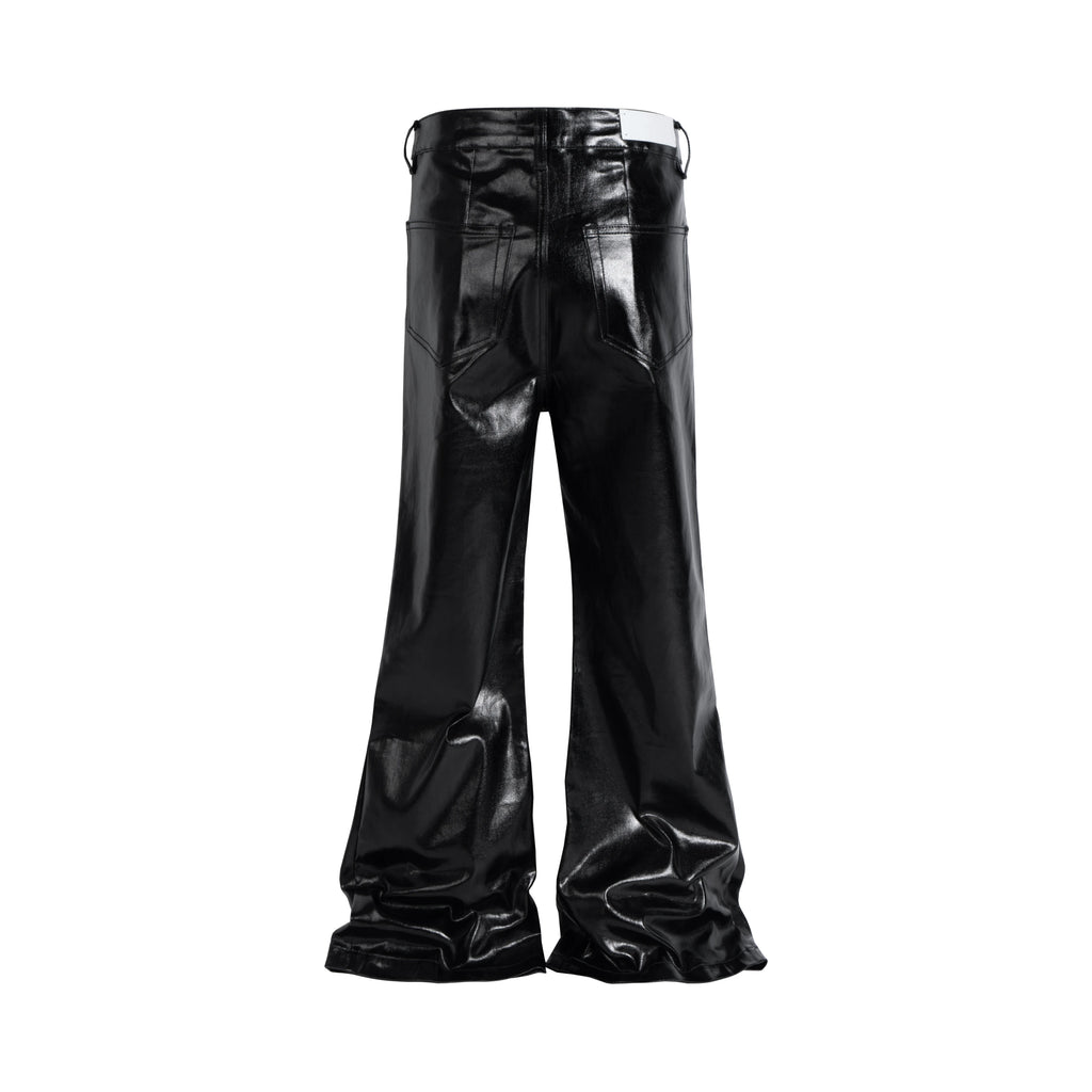 2025 Coated Shiny Hip Hop Punk Stacked Jeans Man Patent Leather Vintage Wide Leg Straight Flared Jeans