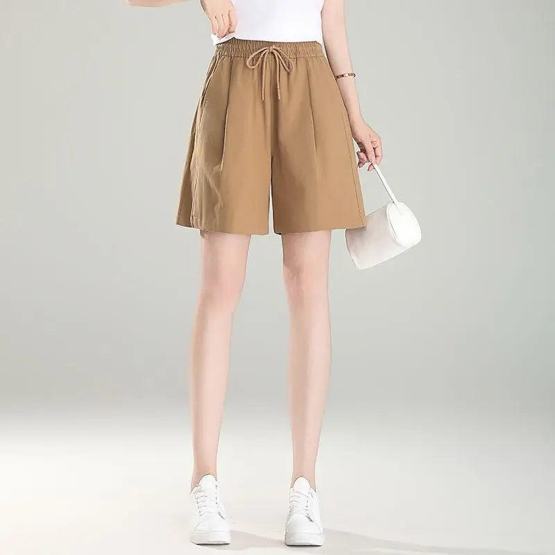 Sports Summer New Casual Loose Thin Five-point Pants 100 Cotton High Waist Thin Shorts Versatile Wide Legs