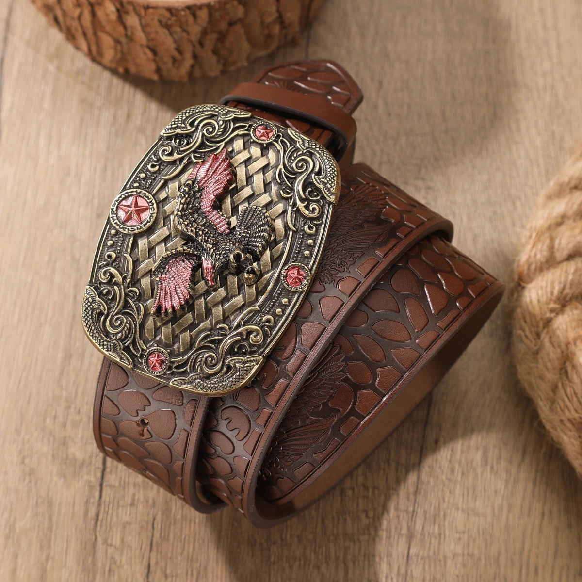 A Western-style denim belt in retro style - made of PU material - suitable for both men and women - pairs well with jeans