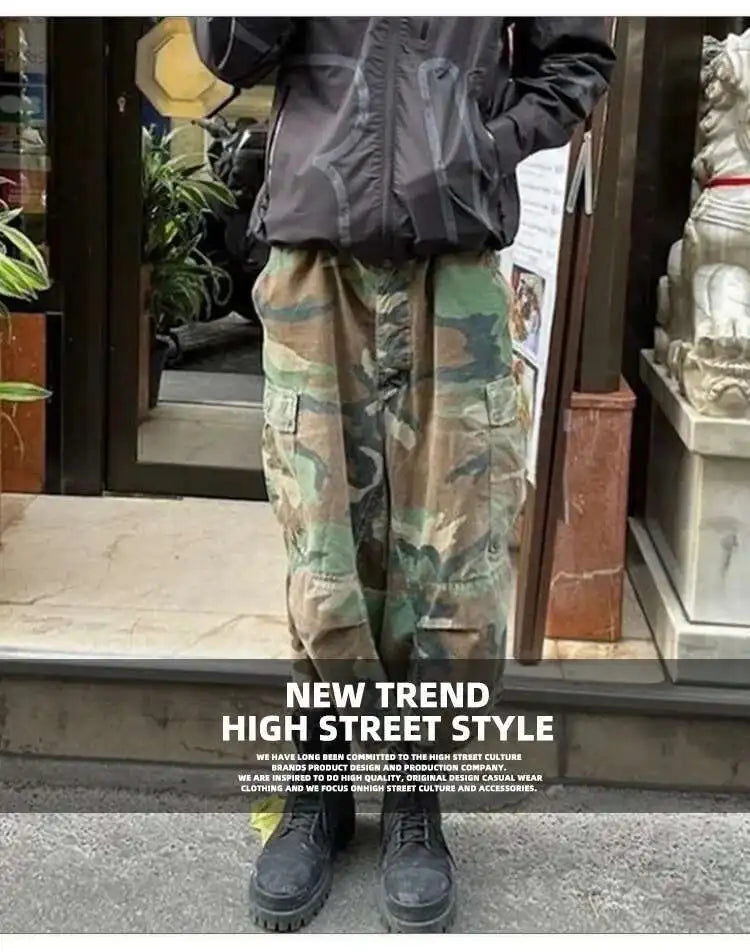 PFNW Men's Summer 2025 New Camouflage Calf-length Cargo Pants Buckle Belt Drawstring Men's And Women's Casual Shorts 28W6060