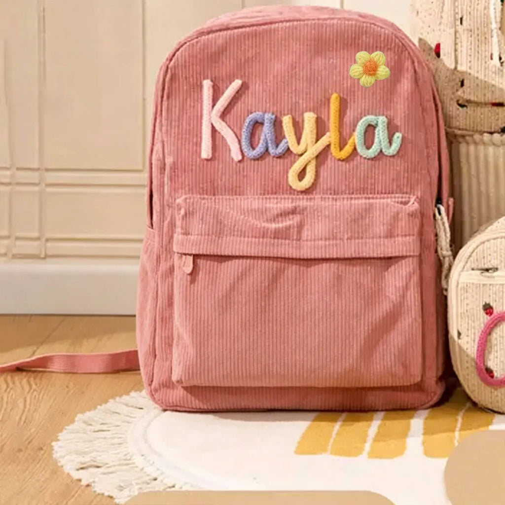 1pc Personalized Corduroy Backpack, Strawberry/Checkered Pattern, Simple and Spacious, Perfect Back-to-School Gift