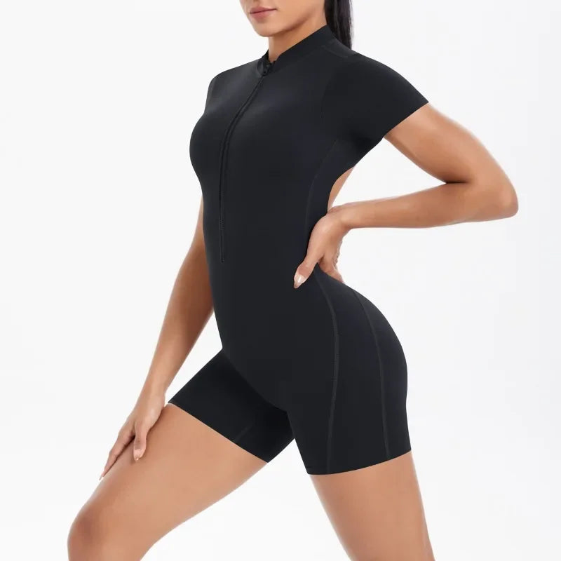 Women's Seamless Yoga Jumpsuits Sports Fitness Zipper Open Back Breathable One-Piece Bodysuits for Gym Running Fitness Workout