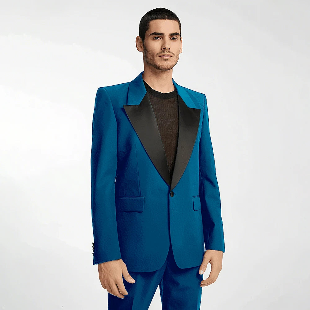 Handsome Black Men's Suit 2 Pieces Single Button Peak Lapel Set Daily Fashion Male（Blazer+Pants）