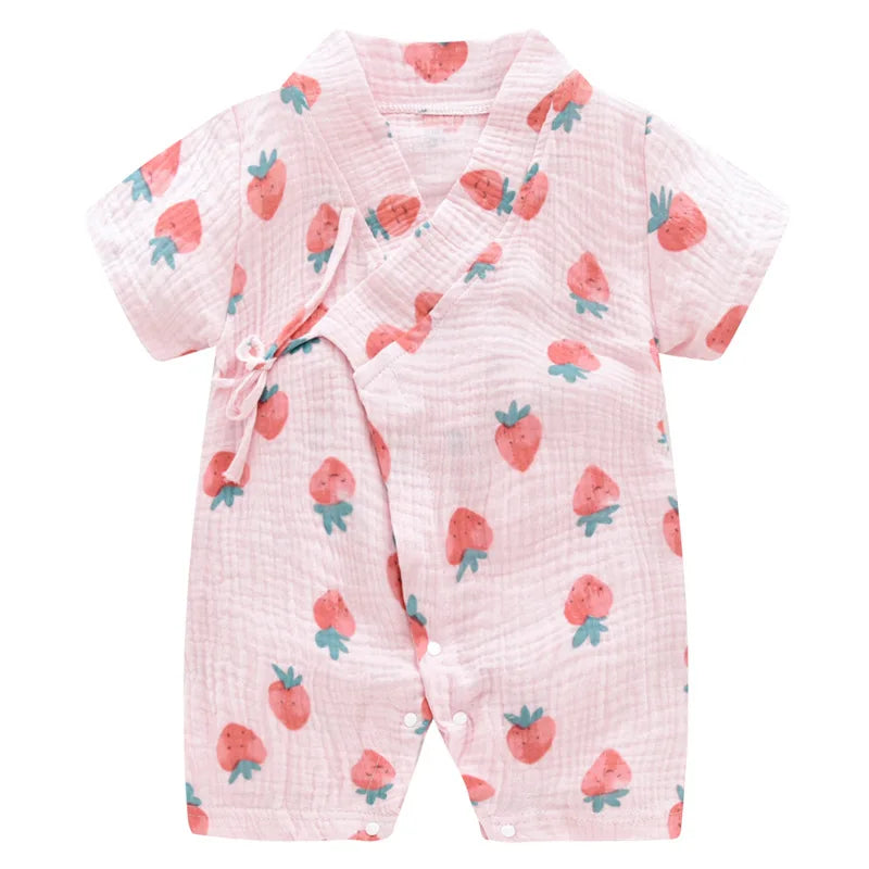 0-18M Summer Baby Girl Boys Clothing  Rompers Jumpsuit Short-sleeved Floral Print  Cute Soft Newborn Infant Baby Kimono Playwear