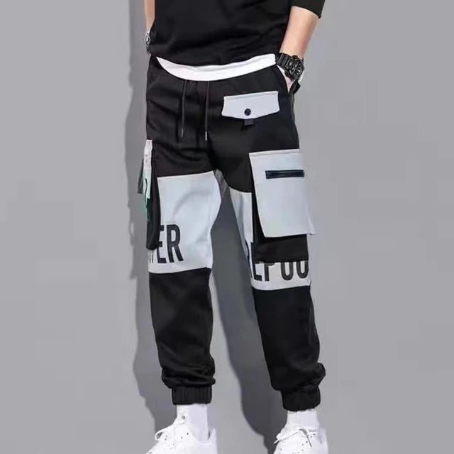 Men Drawstring Casual Pants Ribbon Tassel Pocket Hip Hop Joggers Cargo Pants Workout Sweatpants Trousers Sweatpants Streetwear
