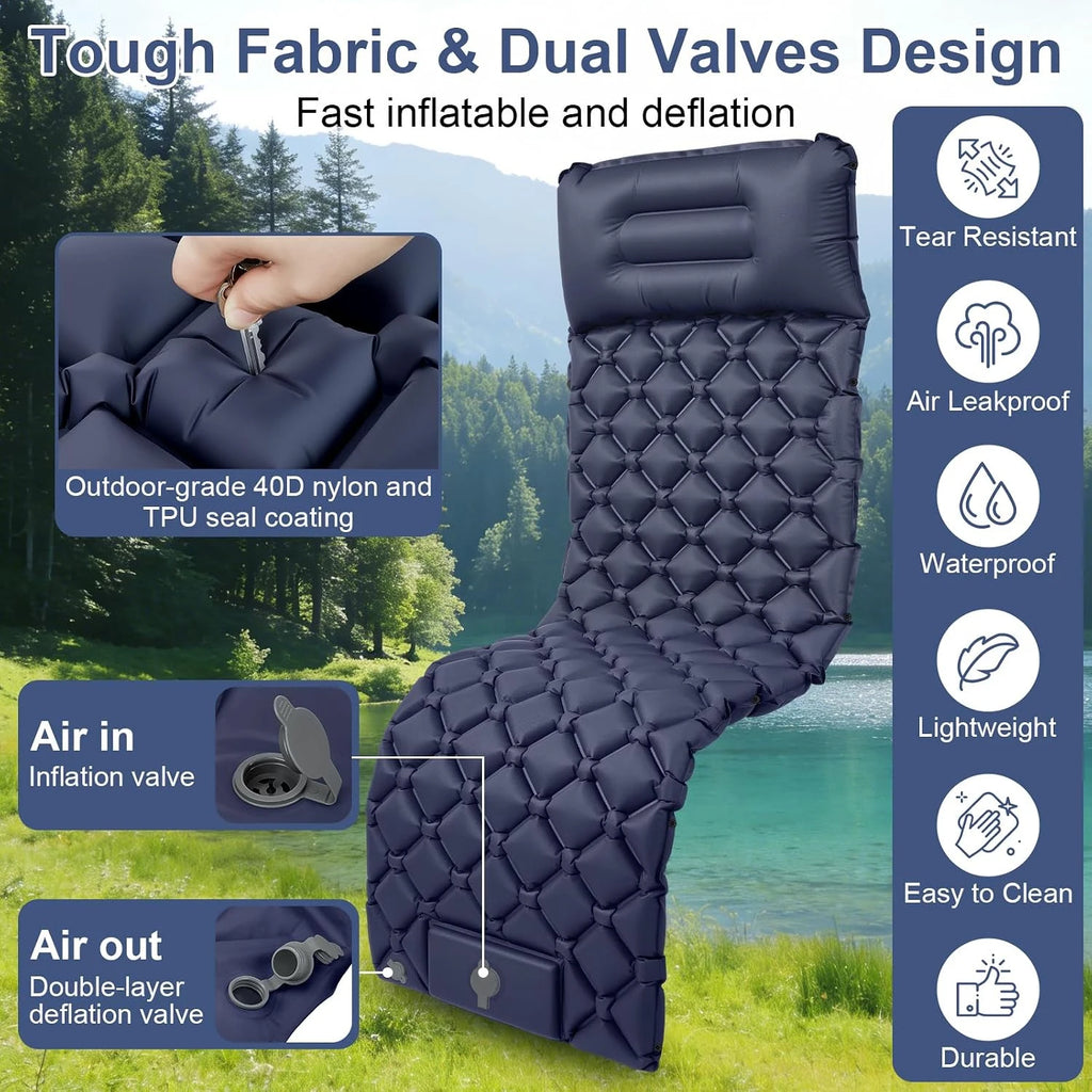 Camping Sleeping Pad, Ultralight Camping Mattress with Pillow Built-in Foot Pump,Self-inflating Sleep Mat