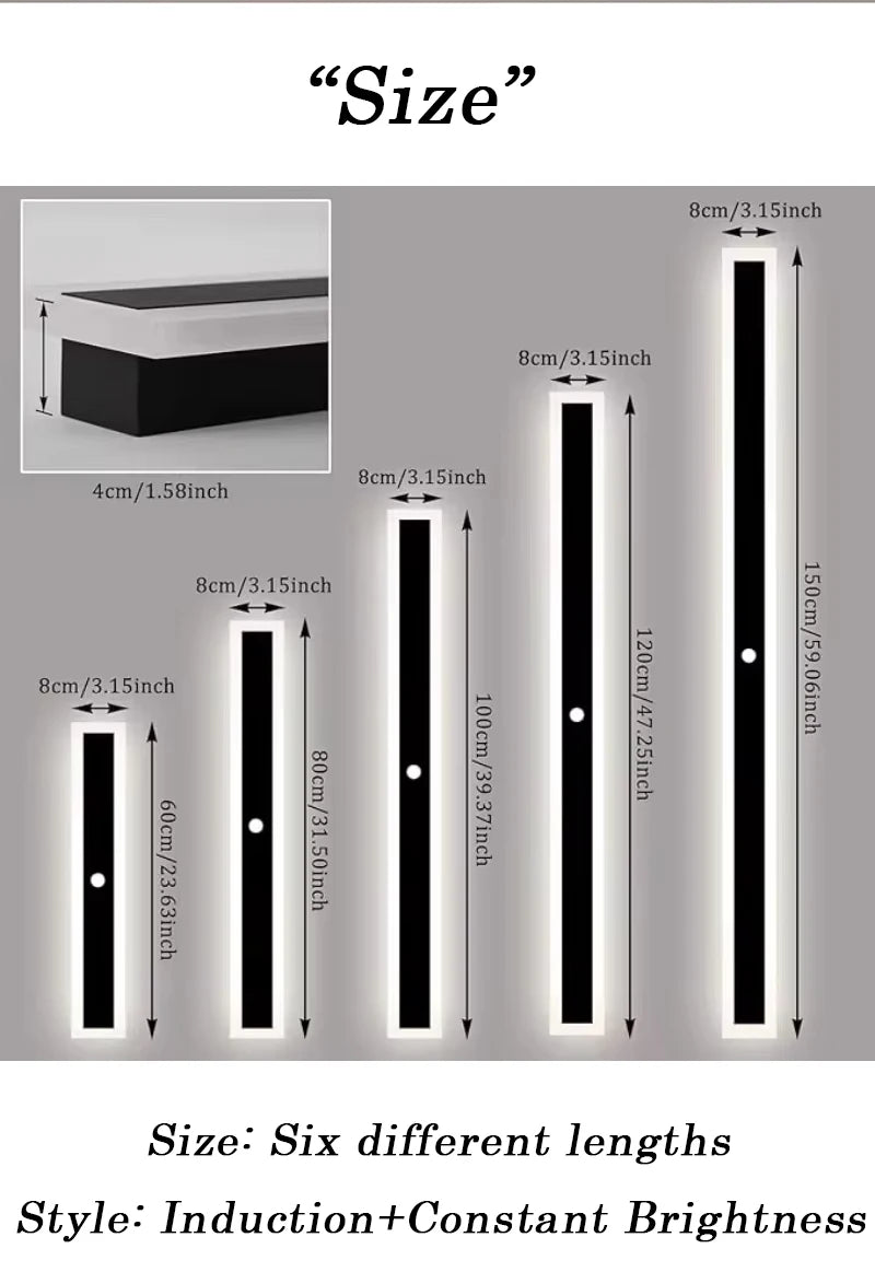 Outdoor Wall Light With Motion Sensor 90v 240v IP65 Waterproof Porch Lamp LED Long Garden Lamps For Villa Garage Lighting