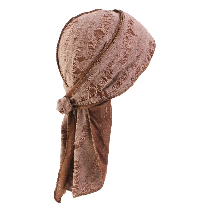 New Punk Style Cotton Durag Headband Elastic Knit Fabric Long Tail Pirate Cap for Men Cycling Head Scarf