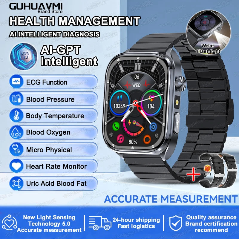 2026 New AI-Diagnosis Care Smartwatch Accurate ECG Uric Acid Lipids Blood Pressure Body Fat IP68 Waterproof Fitness Smartwatch