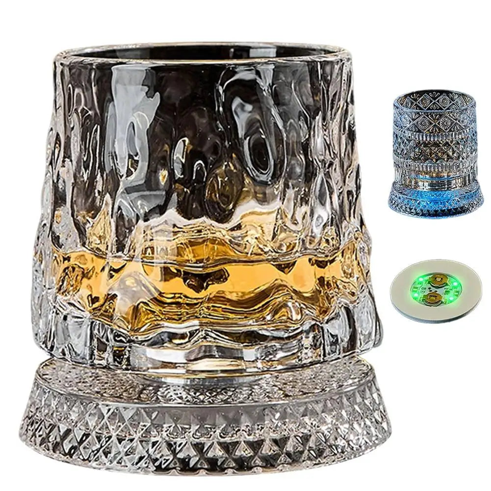 Luminous Rotating Whiskey Glass Elegant Whiskeys Cup Crystal Glass Drinkware for Parties for Cocktail Party Drinking Glass