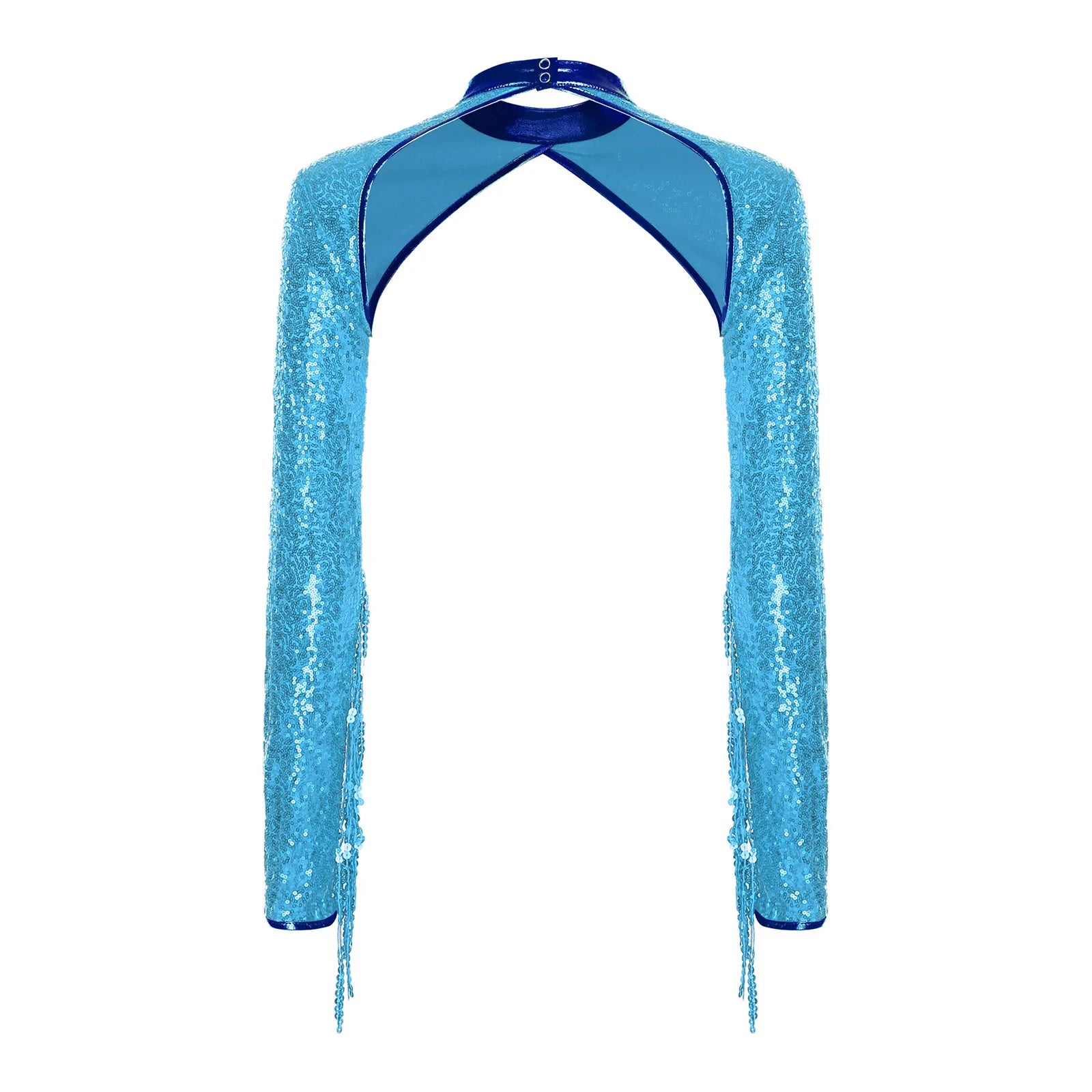 Womens Glitter Sequin Fringe Bolero Long Sleeve with Tassel Allover Sequin Shrugs Shawls Cropped Cardigan for Music Raves Party