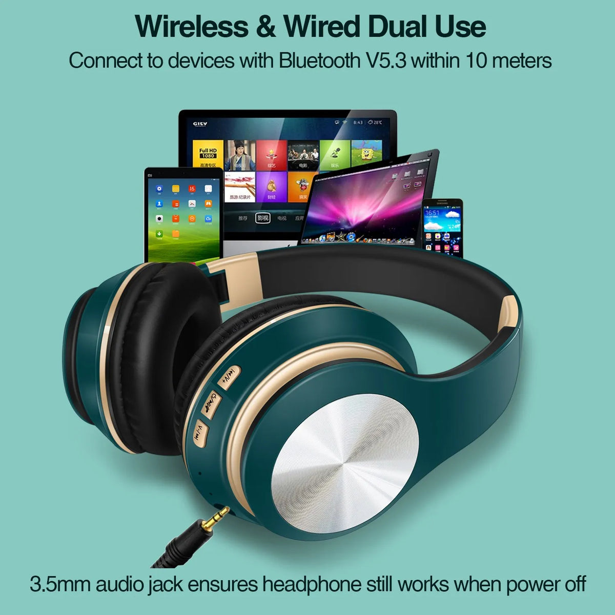 Wireless Bluetooth Headphones Noise Cancellation Headset Foldable Sport Earphone Game Headset with Microphone HI-FI Stereo Sound