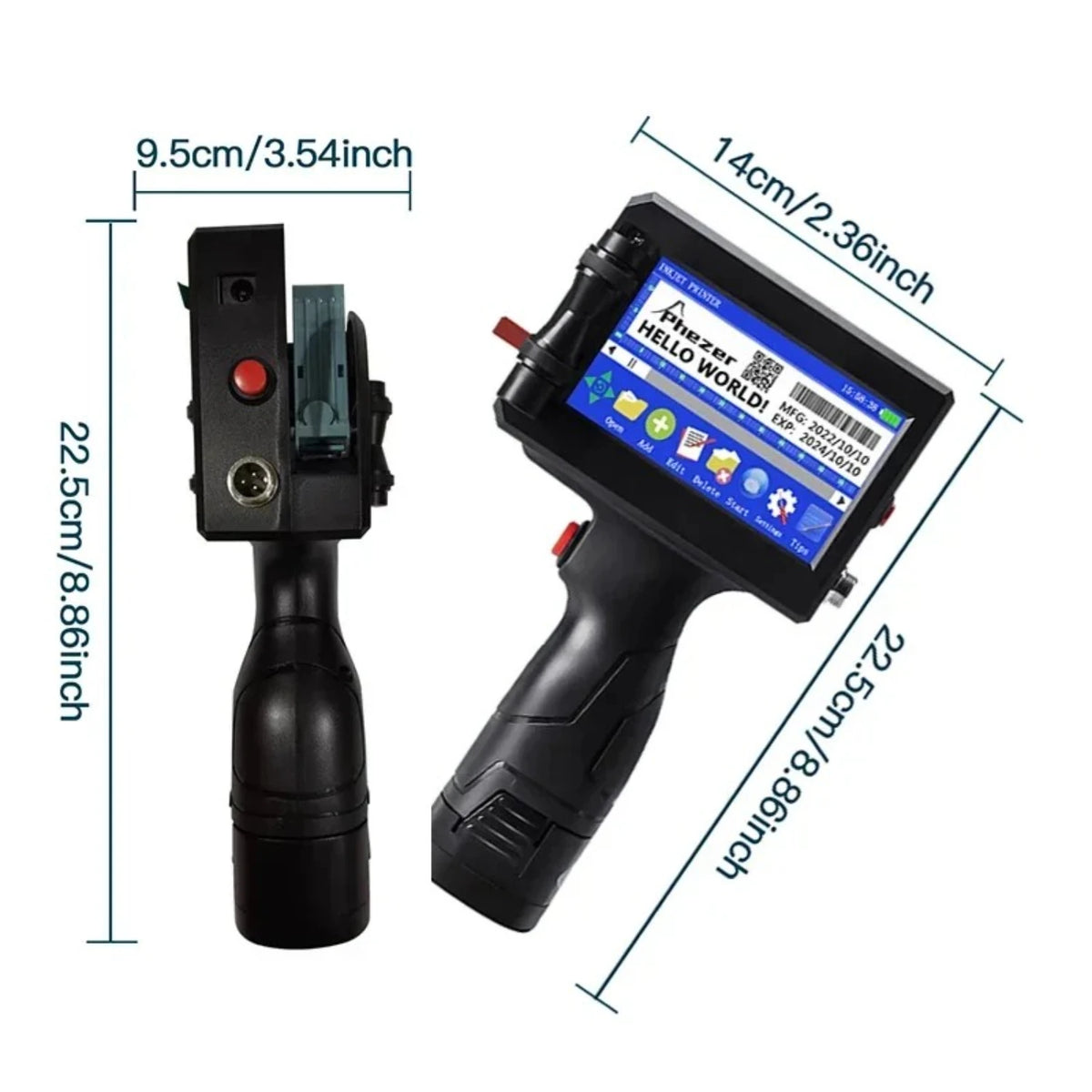 Phezer P15 12.7/25.4mm Handheld Inkjet Printer 28 Languages QR Code Barcode Batch Code Date Marking Expiration Date Coder