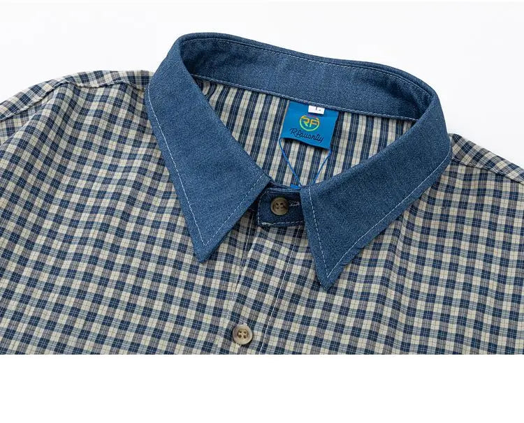 Sycpman American Style Retro Contrast Checkered Short Sleeved Shirts for Men and Women Trendy Loose Casual Shirt
