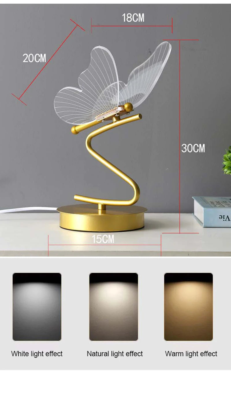 LED Table Lamp Indoor Lighting Switch Button Home Decoration Bedroom Bedside Living Room Restaurant Nordic Butterfly Desk Lamps