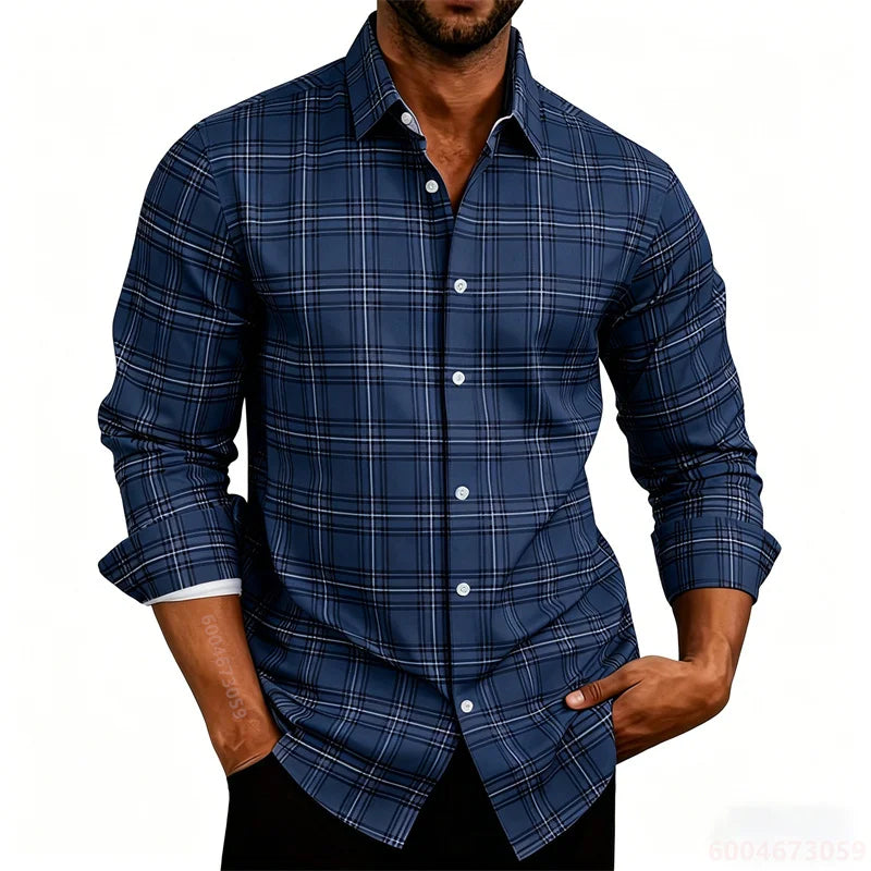 2026 New Men's Shirt Classic Plaid Long Sleeved Shirt Plaid Long Sleeved Formal Shirt Breathable and Comfortable XS-6XL Size