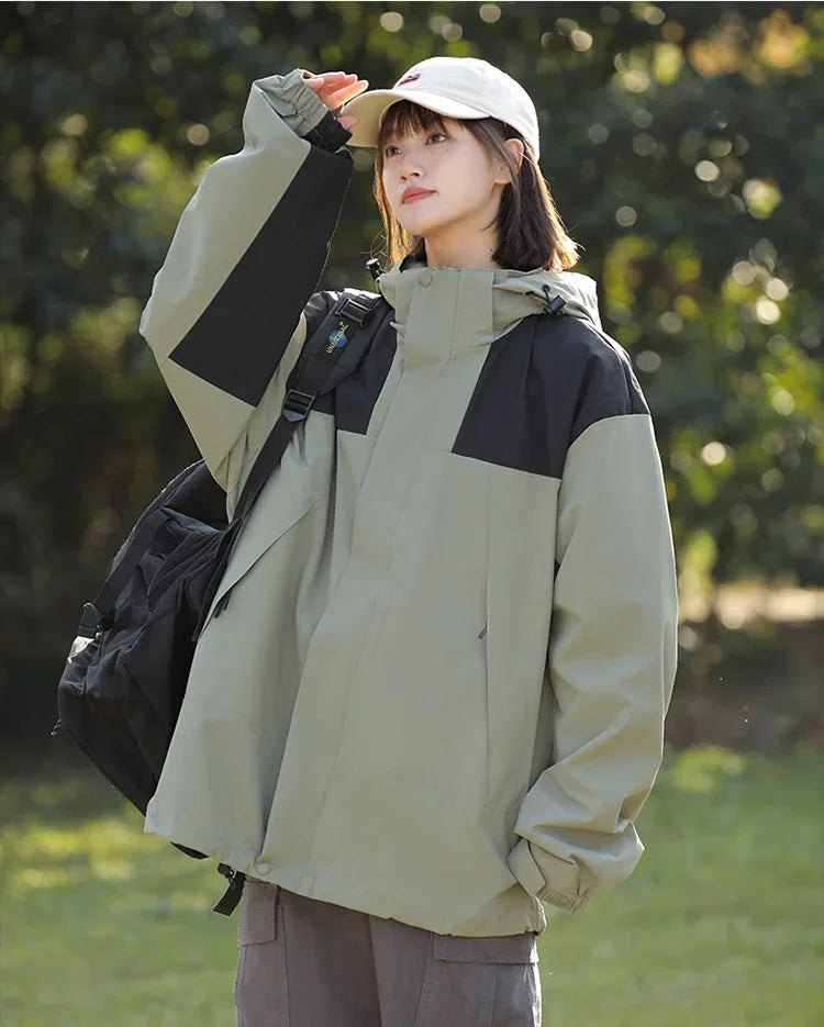 Women Outdoor Waterproof Cycling Jackets Autumn Winter Multi-Pocket Workwear Climbing Clothes Lightweight Loose Windbreaker Coat