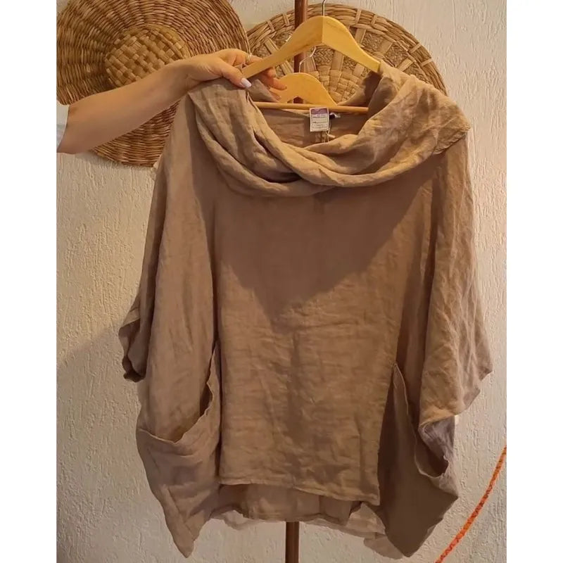 2025 Women New Fashion Off Shoulder Oversize Blouse Solid Bat Sleeve Tops Spring Summer Loose Irregular Hem Shirt Female Holiday