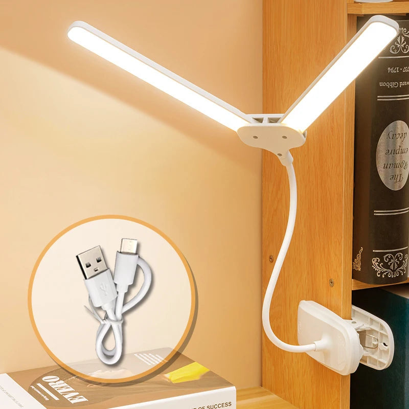 Flexible Dual Head LED Desk Lamp Eye Protection 3 Color Modes Brightness USB Rechargeable 360° Rotate Touch Control Office Study