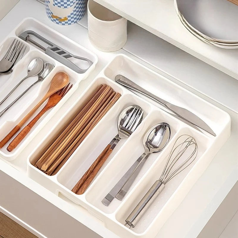 Kitchen Drawer Organizer Adjustable Divider Storage Box for Utensils Cutlery Knife Fork Spoon Chopsticks Cabinet Built In Tray