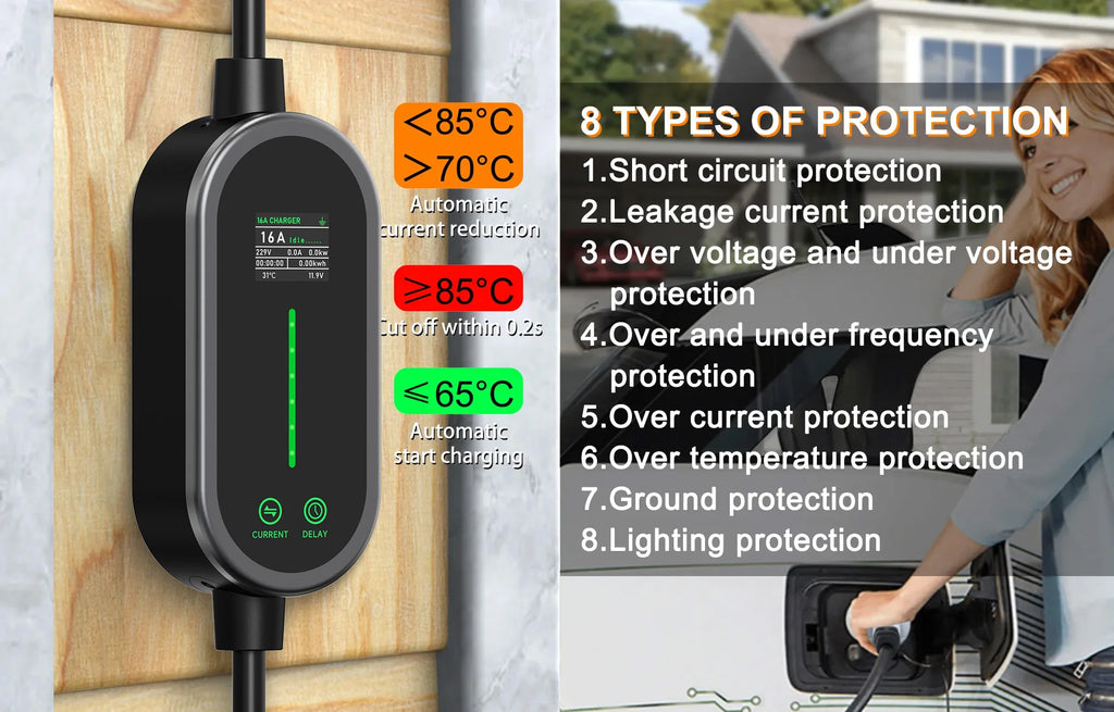 AFEEV Electric Car Charger Type2 Portable Charger 3.5KW 16A Type 1 EVSE EV Charger GBT Wallbox WiFi APP Bluetooth Control