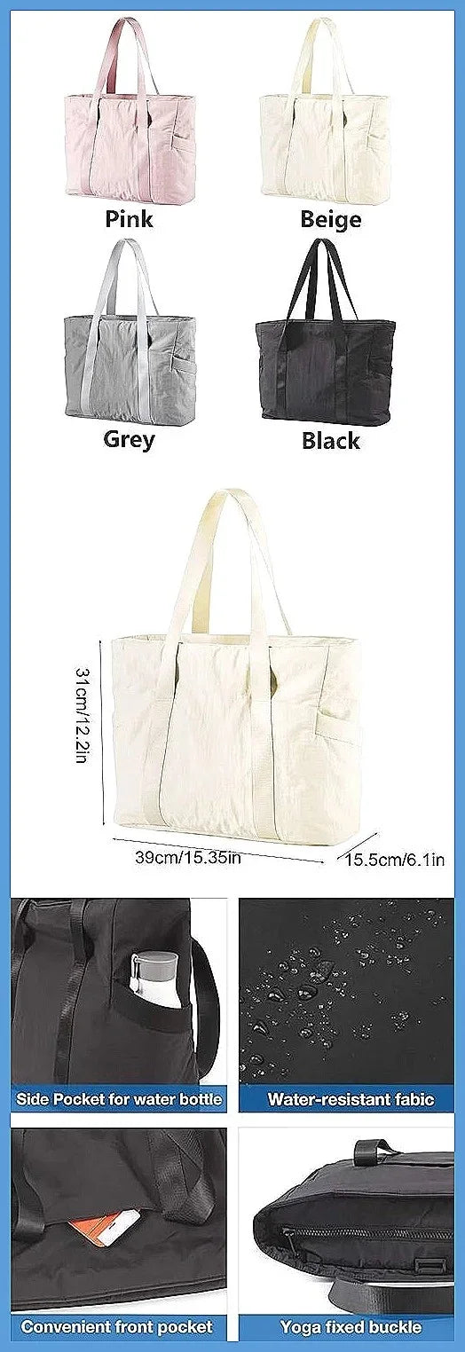 Nylon Yoga Mat Bag Solid Color with Buckle Gym Fitness Tote Multi Pocket Large Capacity Travel Handbag for College Women