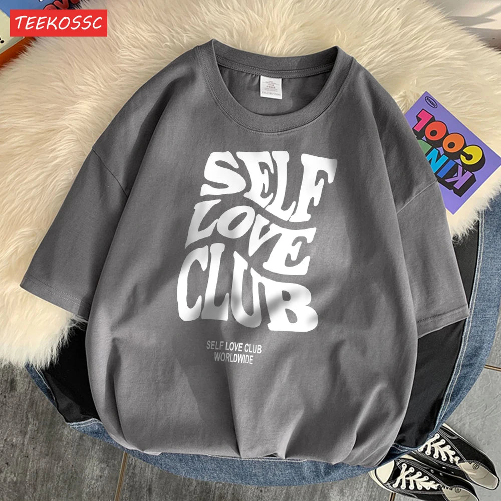 Self Love Club Worldwide Printed Tee Clothing Boy Versatile Funny Tees Aesthetic Pattern T-Shirt Oversized Design Clothing