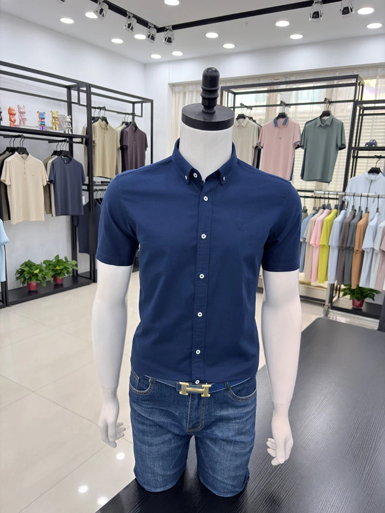 100% cotton short sleeve shirt summer classic solid color luxury brand Paul embroidery fashion business golf casual men's wear