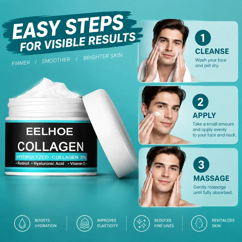 30g Male Collagen Hydrating Cream Hyaluronic Acid Anti Wrinkle Firm Lift Moisturizing Revitalize Tired Dull Facial Skin