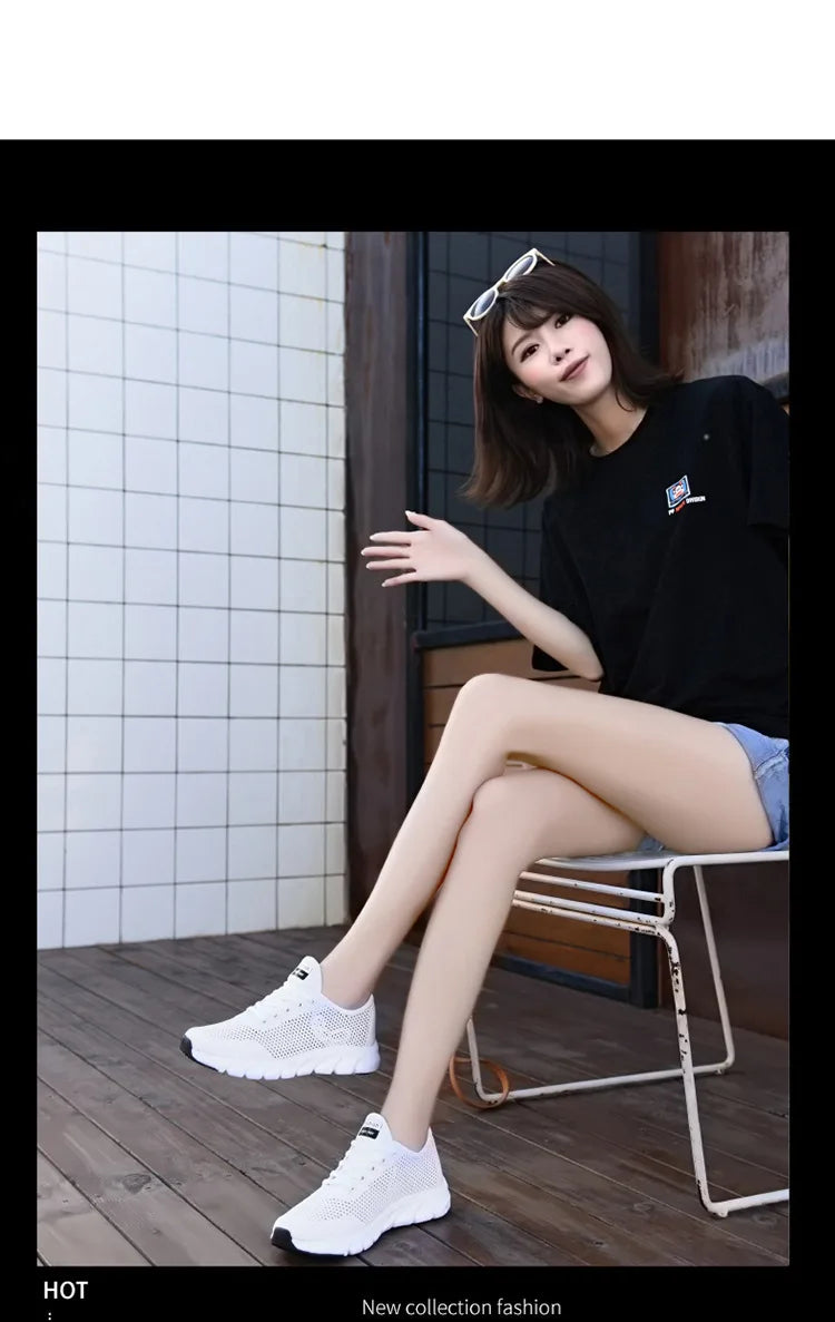 White Mesh Shoes Woman Summer Breathable Flat Sneakers Sports Tennis Shoes for Women Casual  Lightweight Running Shoes Ladies
