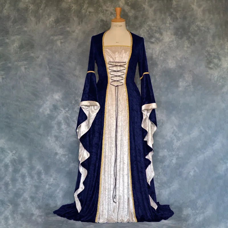 Halloween Women 3XL Plus Size Medieval Retro Court Princress Cosplay Costume Long Dress Elegant Witch Square Collar Masquerade