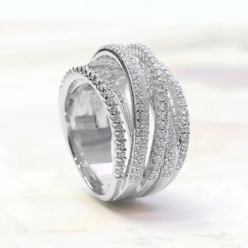 925 Sterling Silver Classic Vintage Line Wrap Zircon Ring For Women Party Luxury Fashion High Quality Fine Jewelry Hot Sales