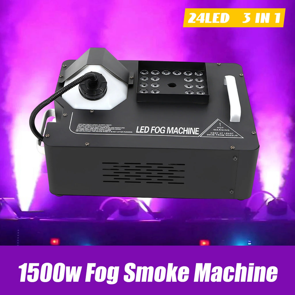 24led 1500w Column Smoke Generator 3-in-1 with Built-In Power Adapter 16.54*12.6*9.45 in Fog Smoke Machine with Remote Control Seven Light Colors 0.53 Gal Oil Tank for Wedding Haunted Houses Halloween Parties Christmas Clubs